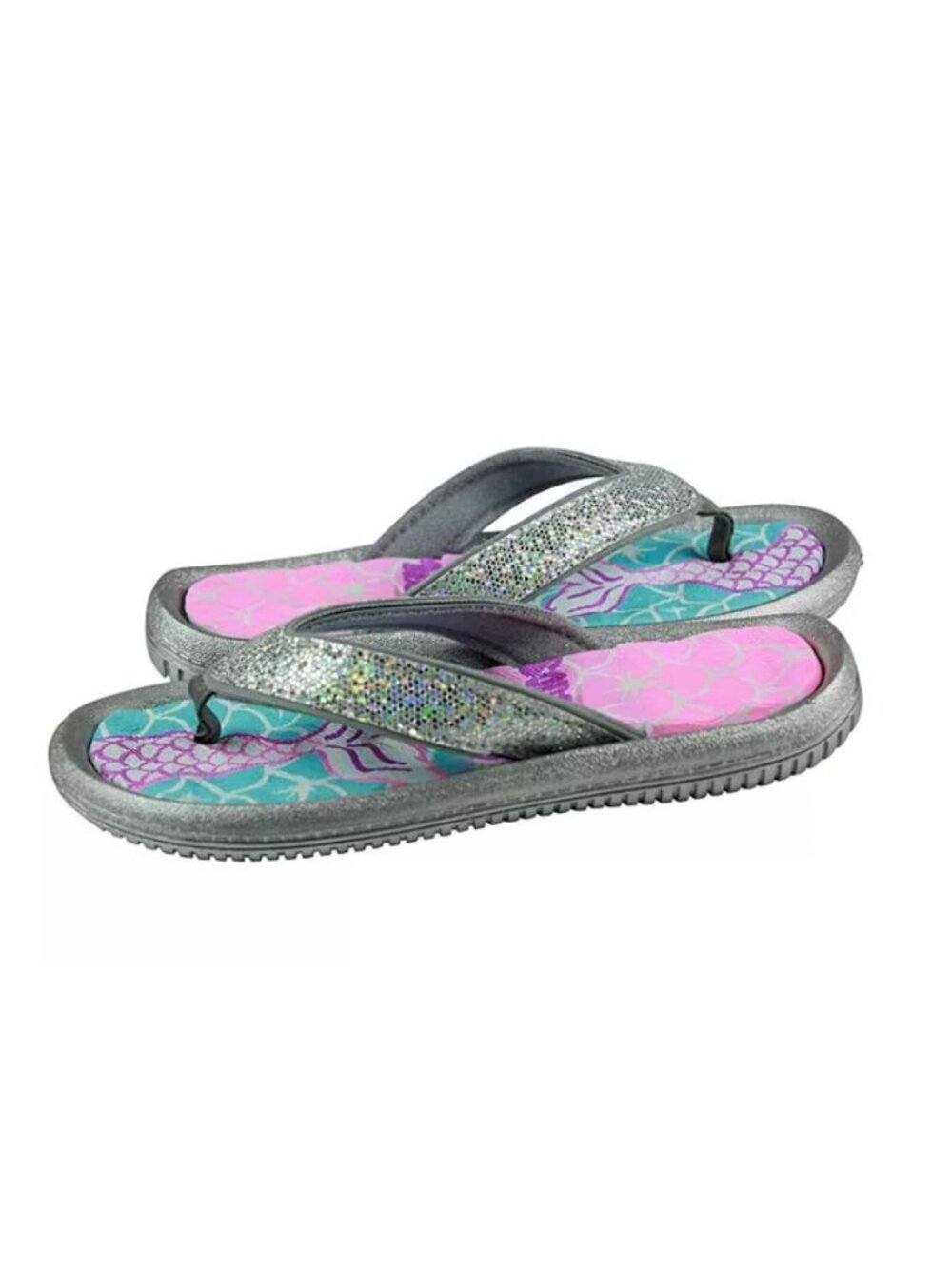 Elli By Capelli Girl's Let's Be Mermaid Pool Slides Flip Flop Silver/Blue Sz 3-4 - Picture 4 of 16